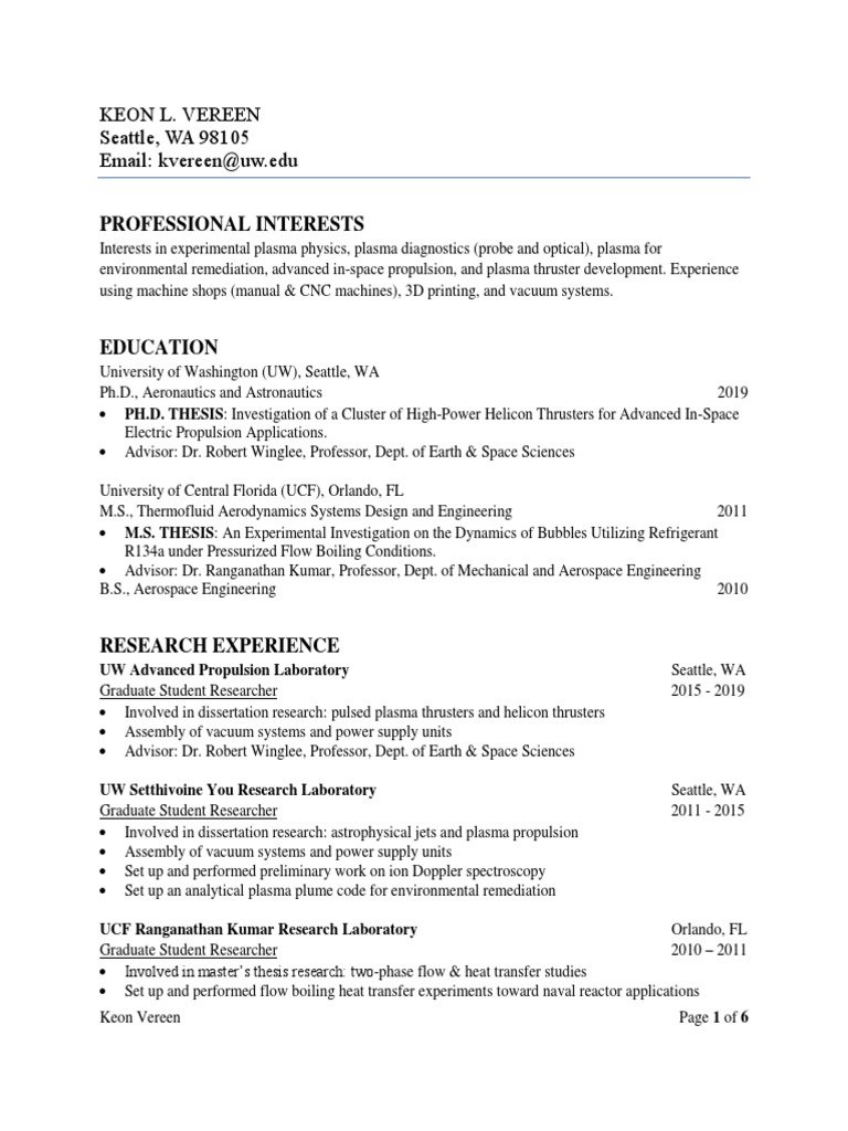 Keon Vereen - Curriculum Vitae Master CV V | PDF | Engineering | Boiling