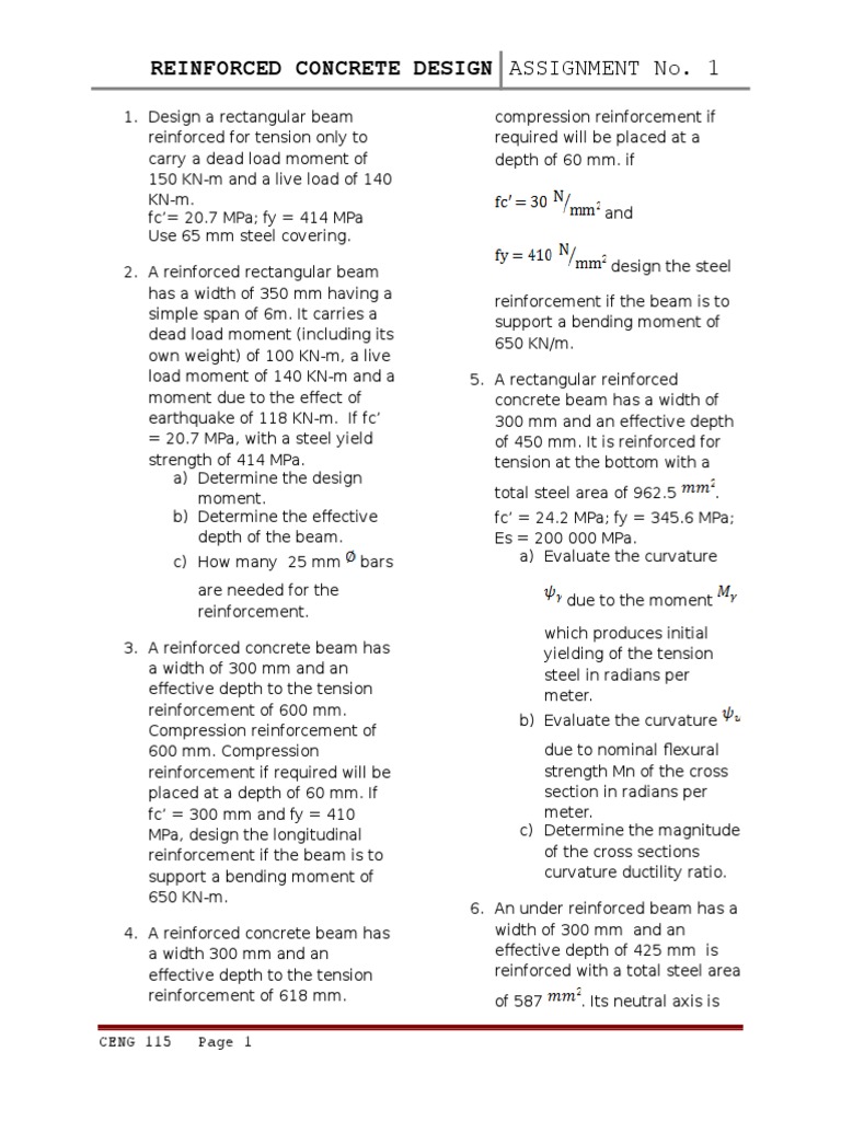 Reinforced Concrete Beam Design Assignment | PDF | Beam (Structure ...