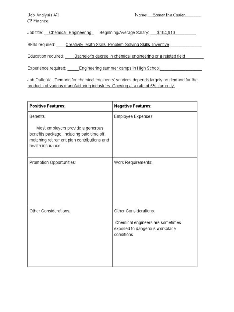 Job Analysis: Chemical Engineer, Teacher, Manager | PDF | Employment ...