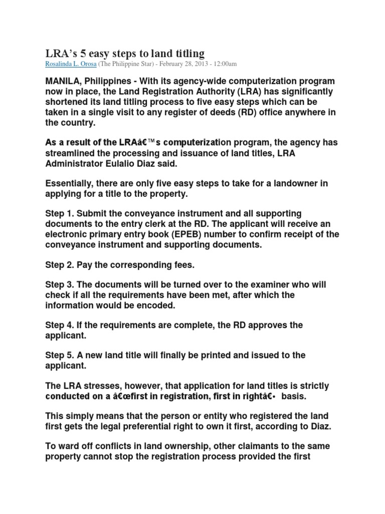 LRA's Simplified Land Titling Process | PDF | Government Information ...