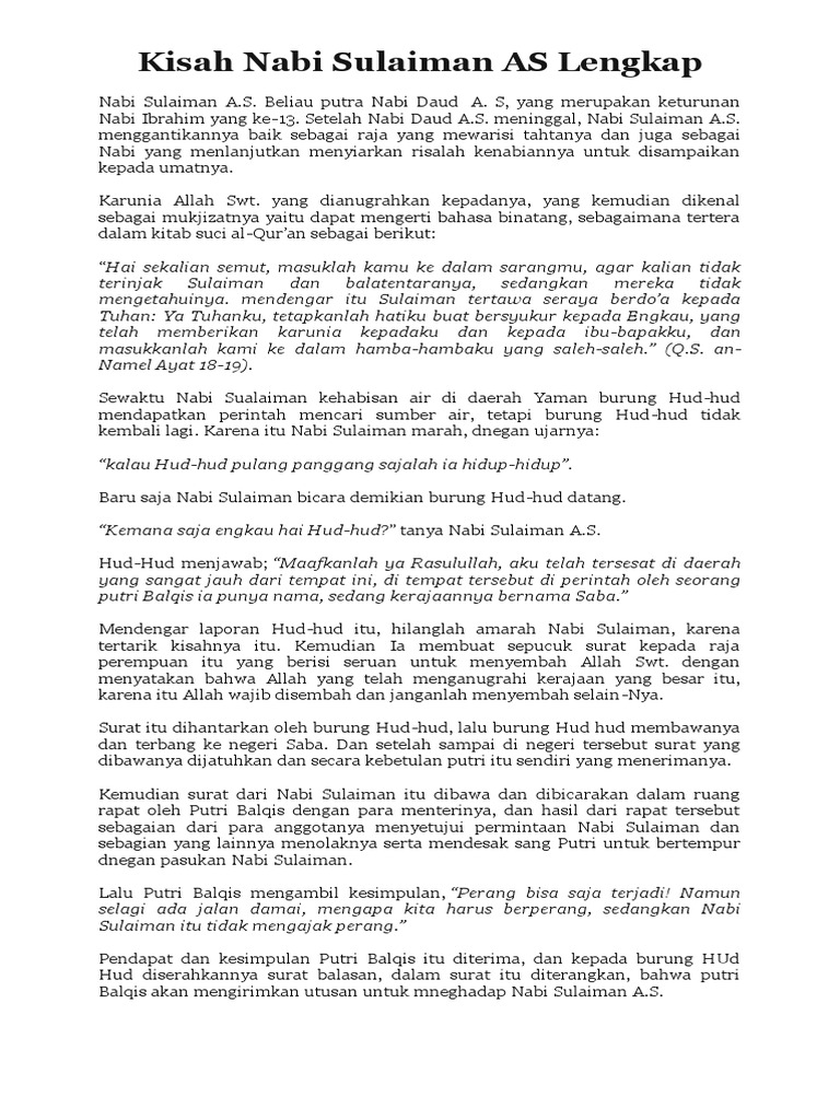 Kisah Nabi Sulaiman As Lengkap  PDF