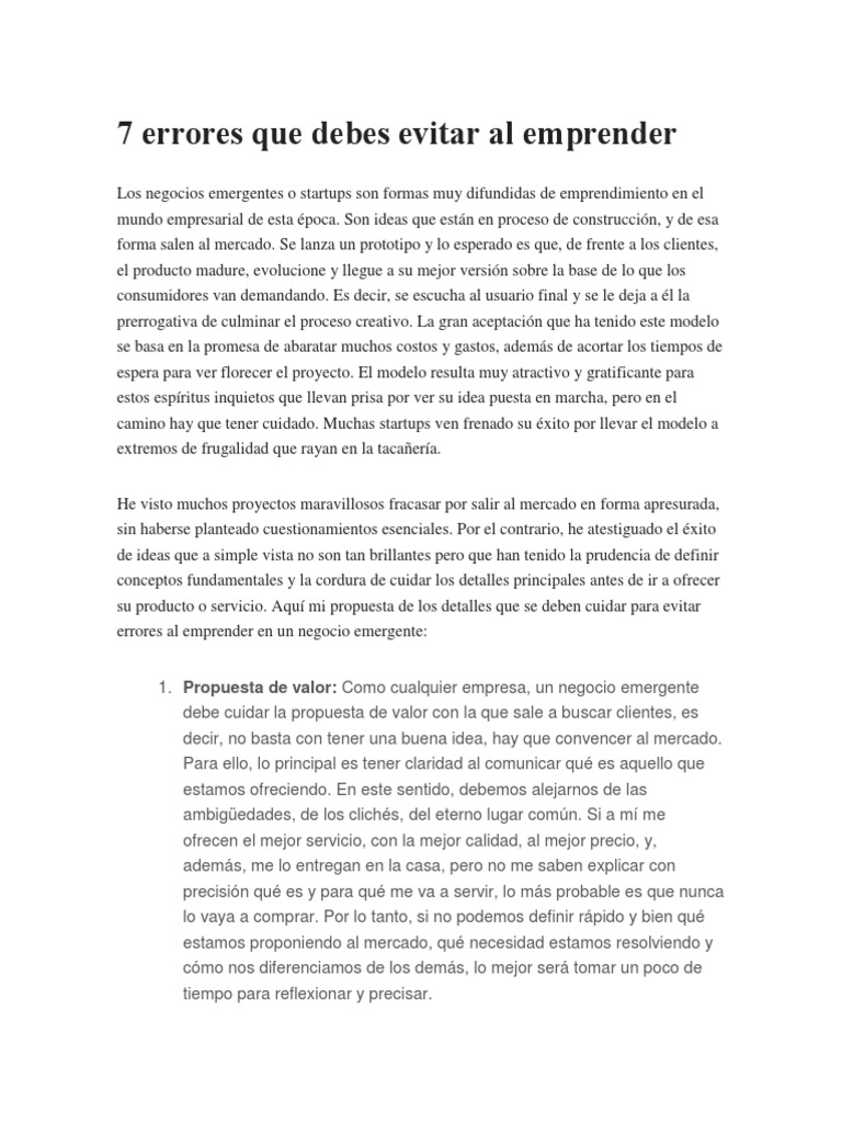 7 Errores Que Debes Evitar Al Emprender | PDF | Empresa de inicio ...