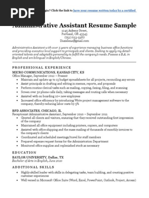 Administrative Assistant Resume Sample Msword Download Docx Microsoft Office Resume