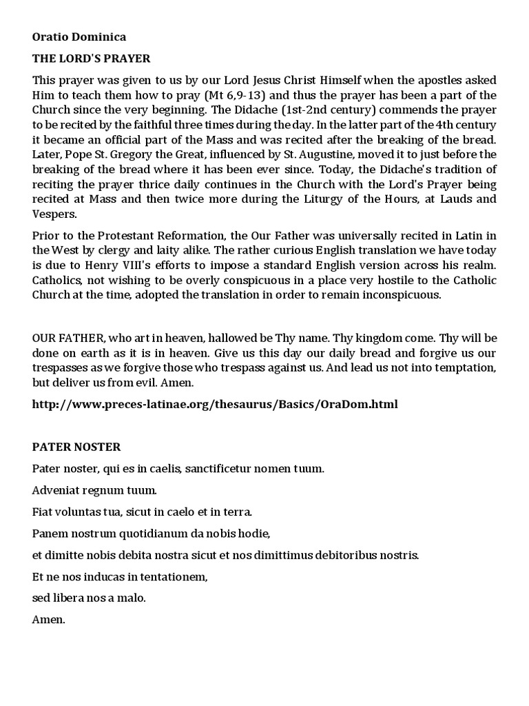 Oratio Dominica The Lord'S Prayer | PDF