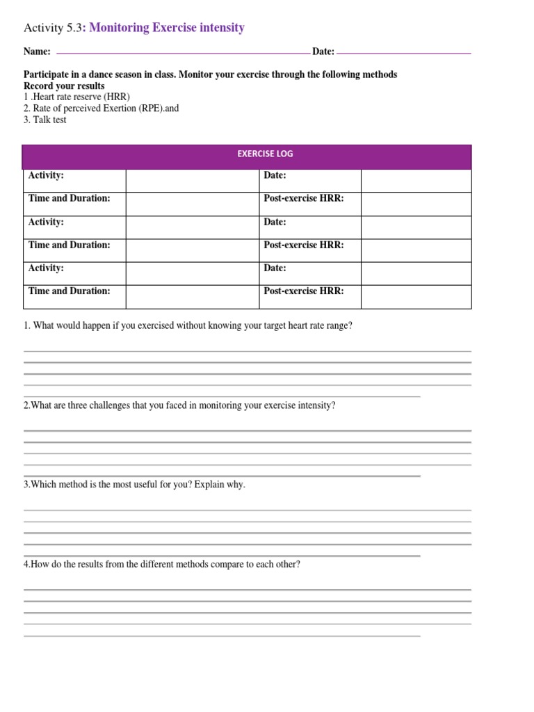 Monitoring Exercise Intensity Methods | PDF