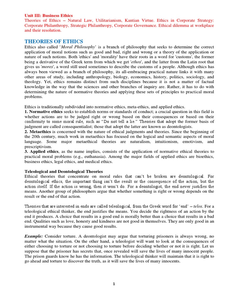 Business Ethics Theories Explained | PDF | Utilitarianism | Corporate ...