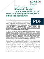 Draghi, Zombie e Supereroi: Secondo Kaspersky Lab Le Versioni Pirata Delle Serie TV Cult Sono Tra I Principali Veicoli Per La Diffusione Di Malware