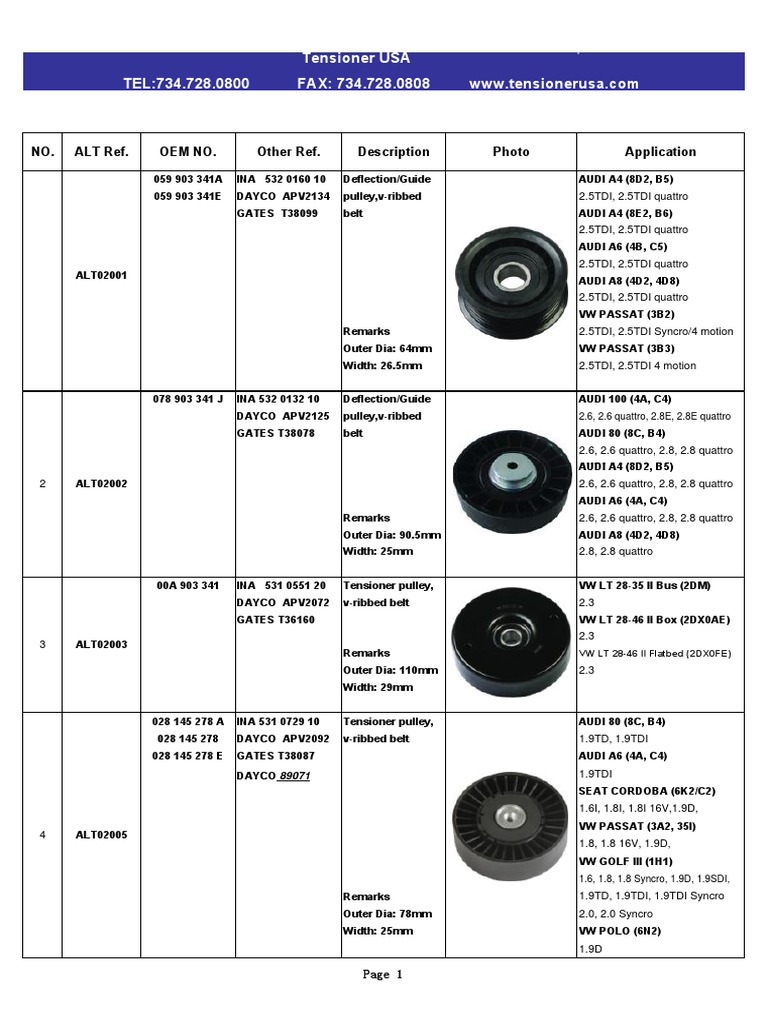 VW Tensioners | PDF