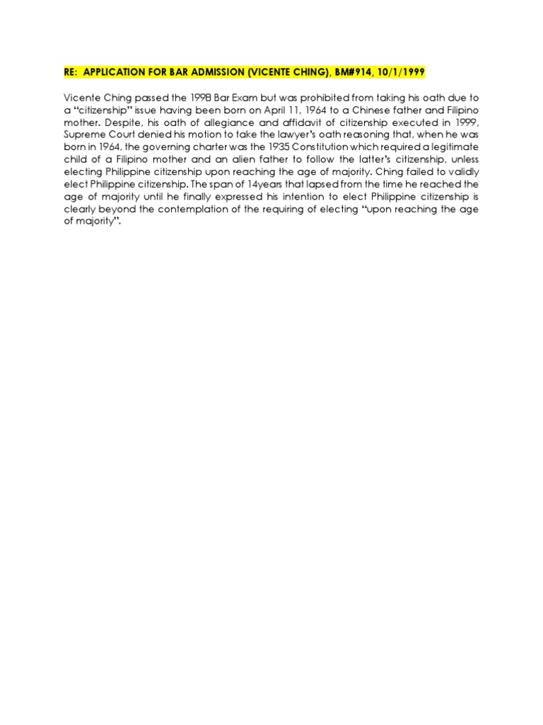 Citizenship and Bar Admission Issue | PDF