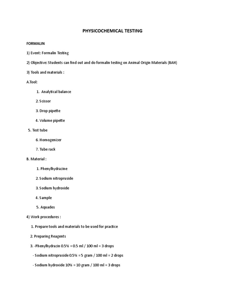 Formalin Testing in Animal Materials | PDF