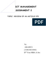 Project Management Assignment 2: Topic: Review of An Article 370