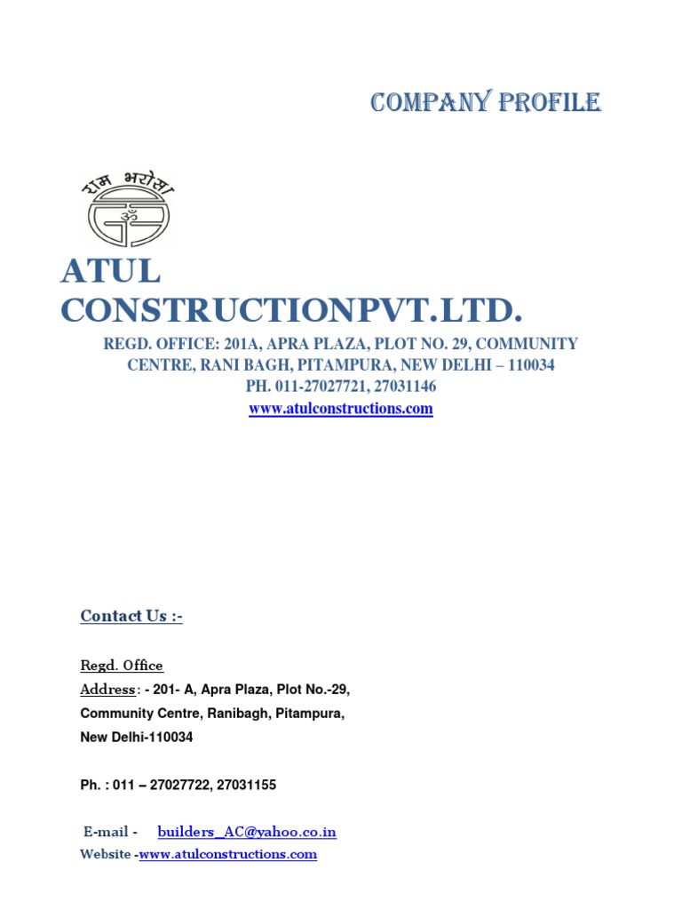 Atul Construction Pvt. Ltd. Profile | PDF | Civil Engineering | Board ...