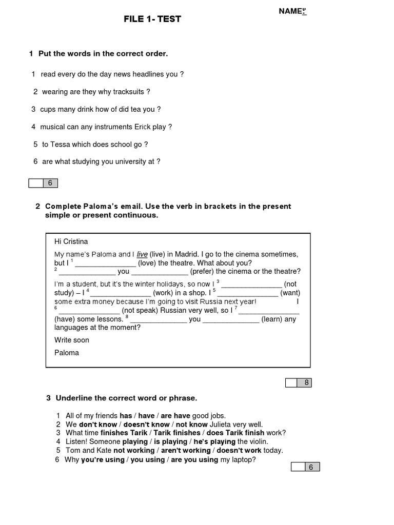 English File Intermediate Test 1 | PDF | Clothing