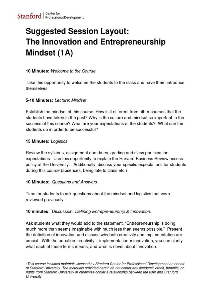 Suggested Session Layout: The Innovation and Entrepreneurship Mindset ...
