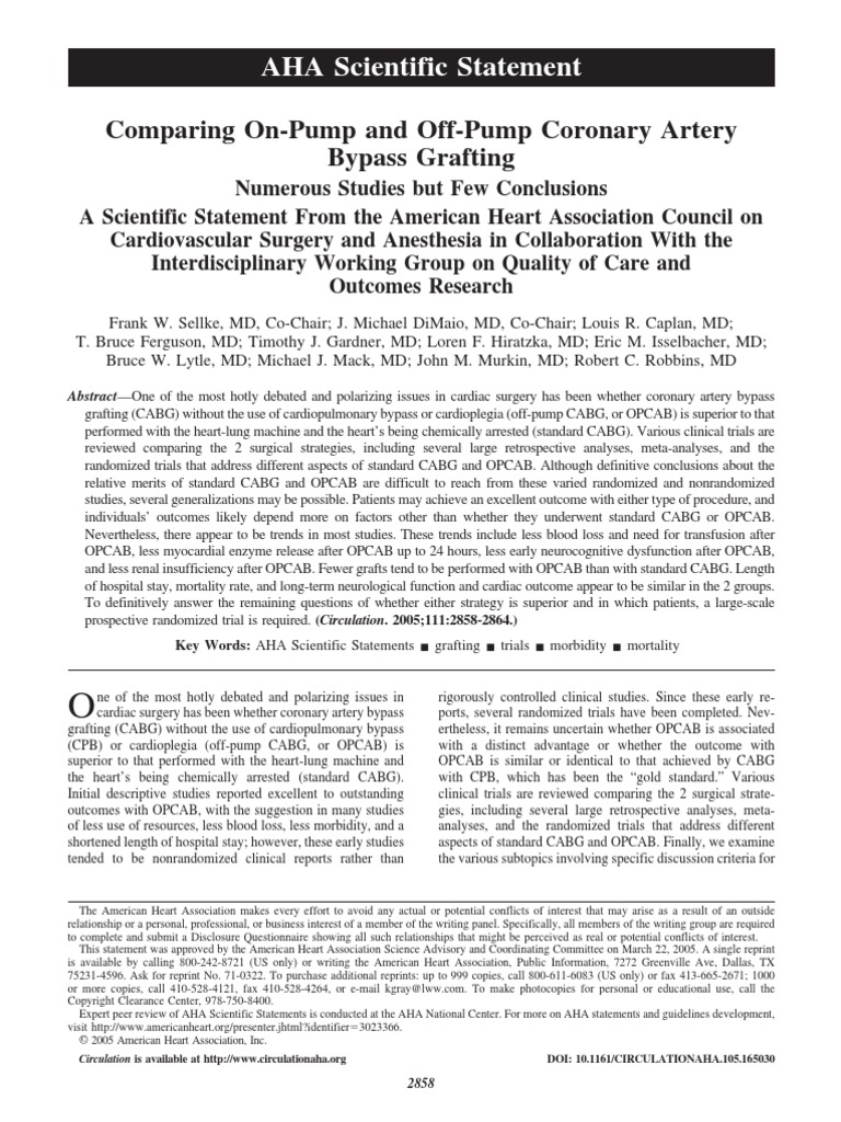 CABG On Pump Vs Off Pump AHA 2005 Download Free PDF Coronary