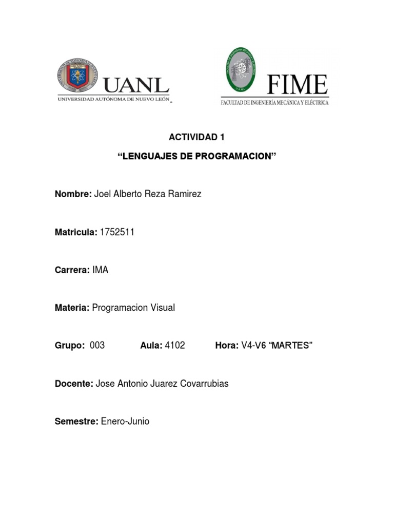 Actividad 1 | PDF | Lenguaje de programación | Programación de computadoras
