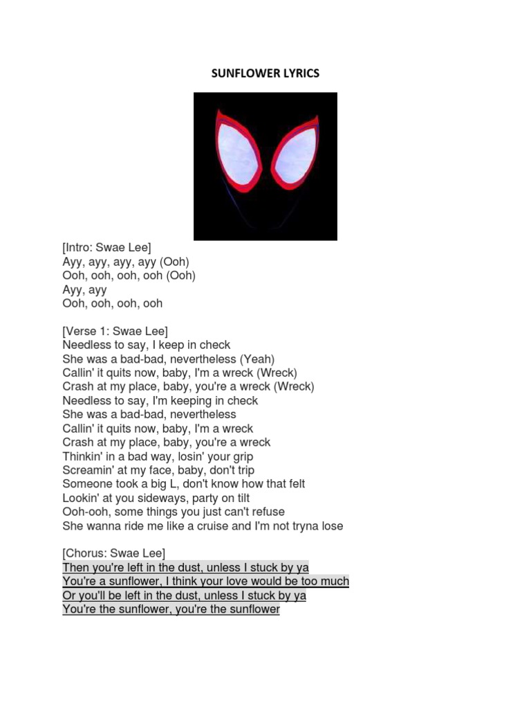 Sunflower Lyrics Recorded Music Musical Compositions