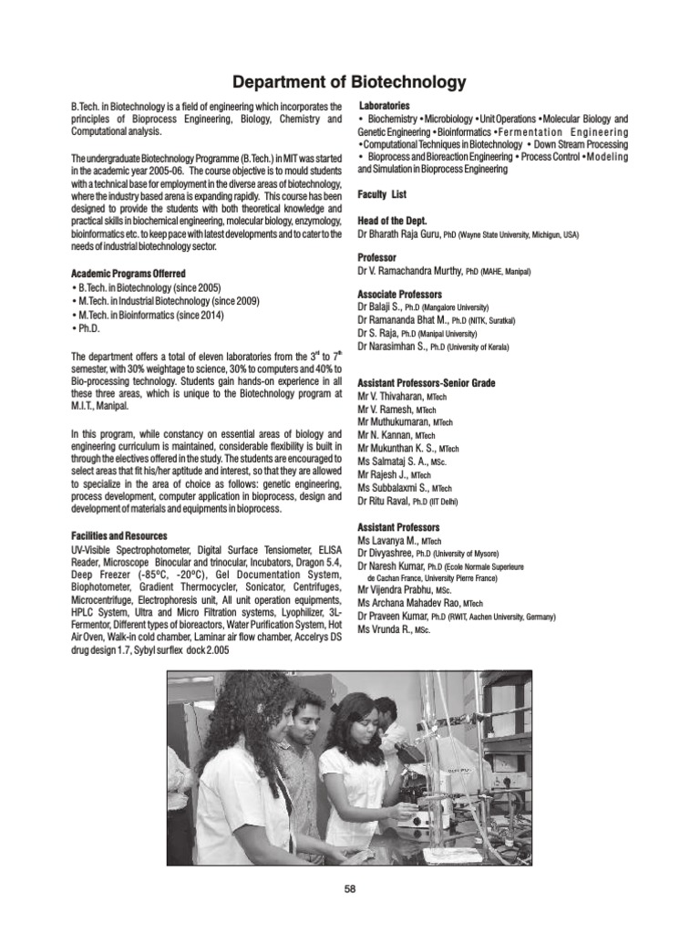 Manipal B.Tech Biotechnology Overview | PDF | Molecular Cloning ...