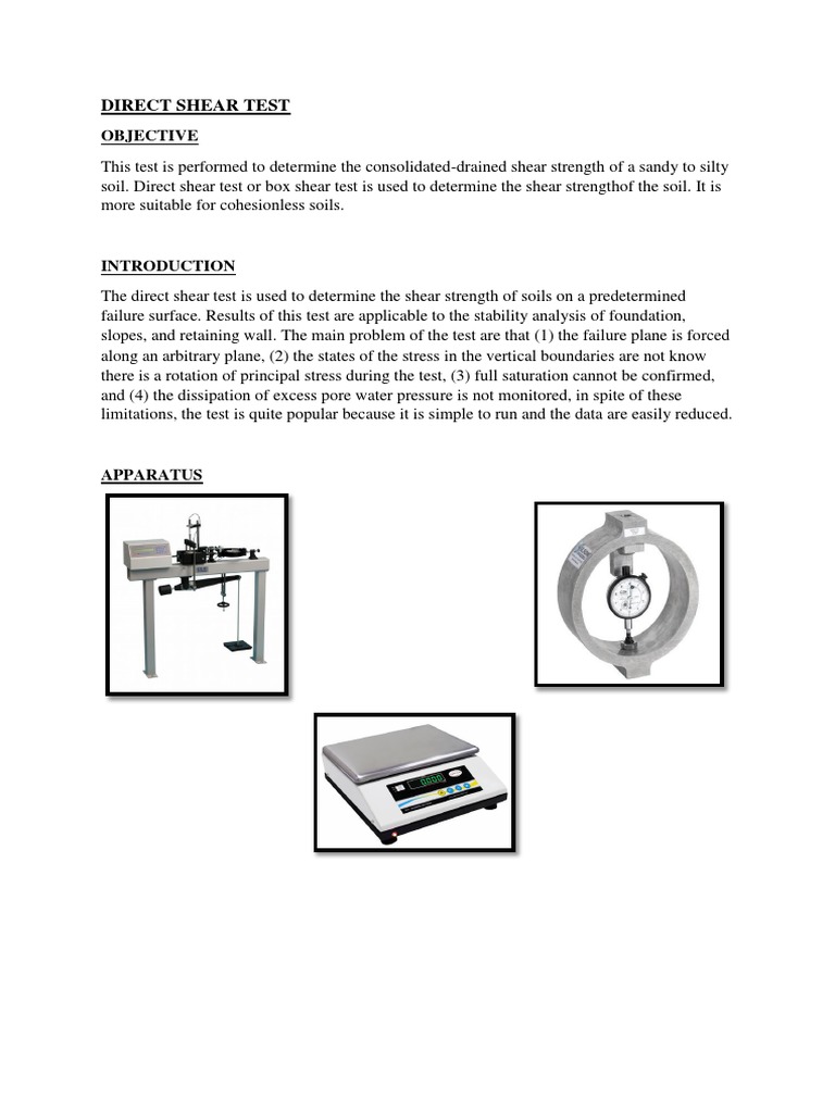 Direct Shear Test PDF Shear Stress Stress (Mechanics)