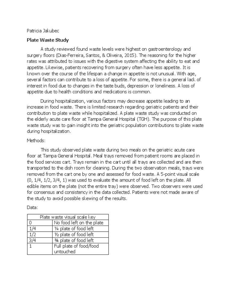 Plate Waste Study Origional PDF Appetite Foods