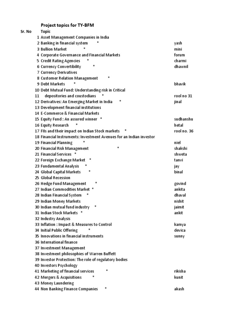 Project Topic List BFM | PDF | Stock Market | Financial Risk