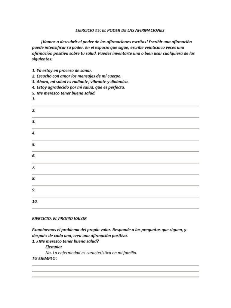 Ejercicio #5 El Poder de Las Afirmaciones | PDF | Amor