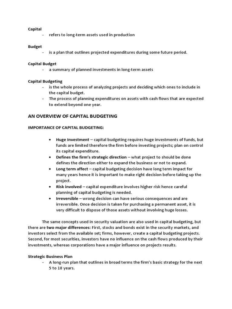 An Overview of Capital Budgeting | PDF | Internal Rate Of Return ...