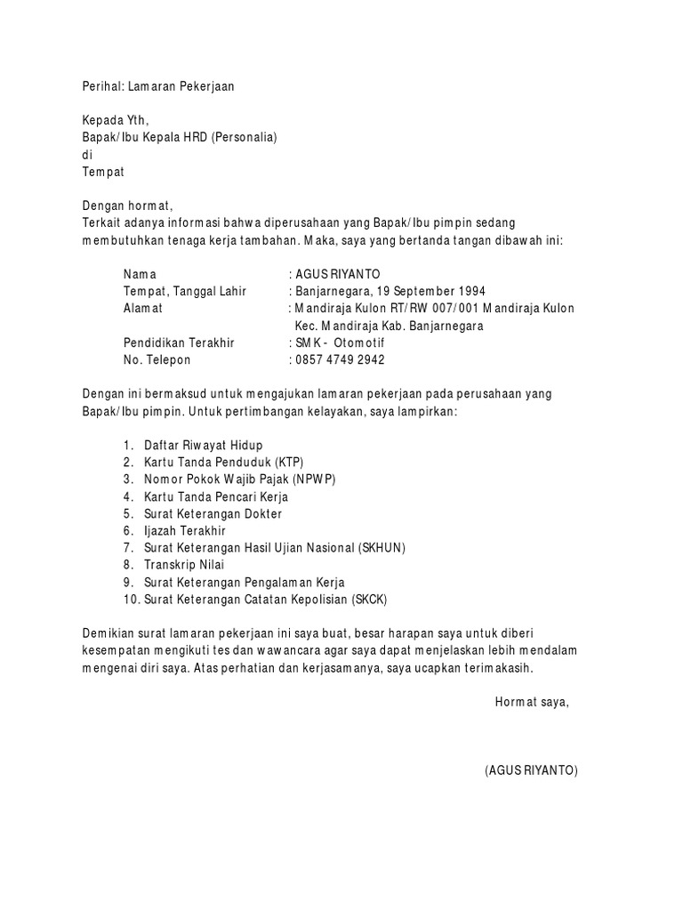 Agus Contoh Cv