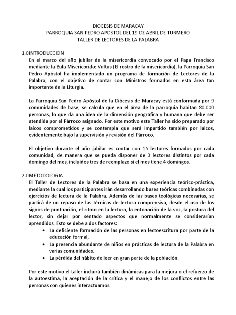 Taller Lectores de La Palabra. PROGRAMA SAN PEDRO | PDF | anglicano ...