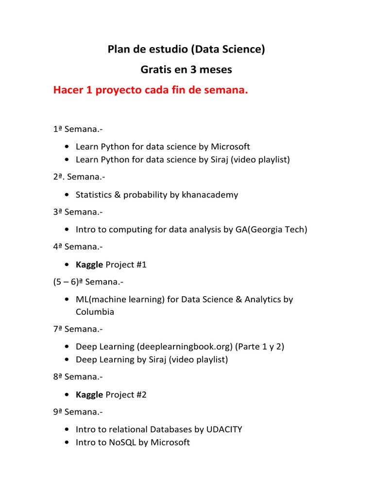 3-Month Data Science Study Plan | PDF