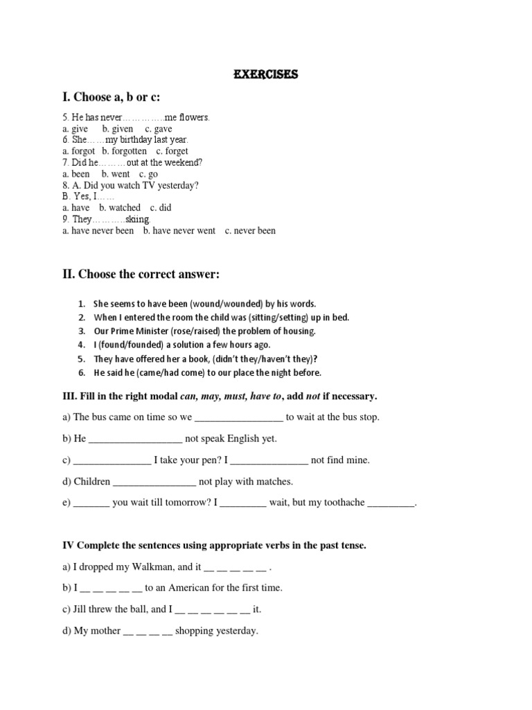 English Grammar Exercises for Beginners | PDF