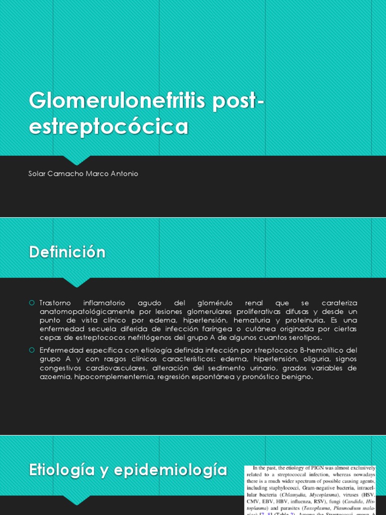 Glomerulonefritis Posestreptocócica Pediatría PDF Epidemiología