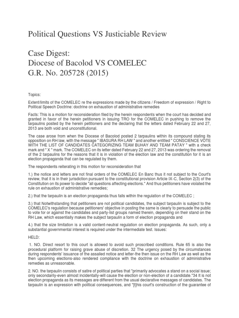 Diocese of bacolod vs comelec gr 205728 2015 pdf commission on