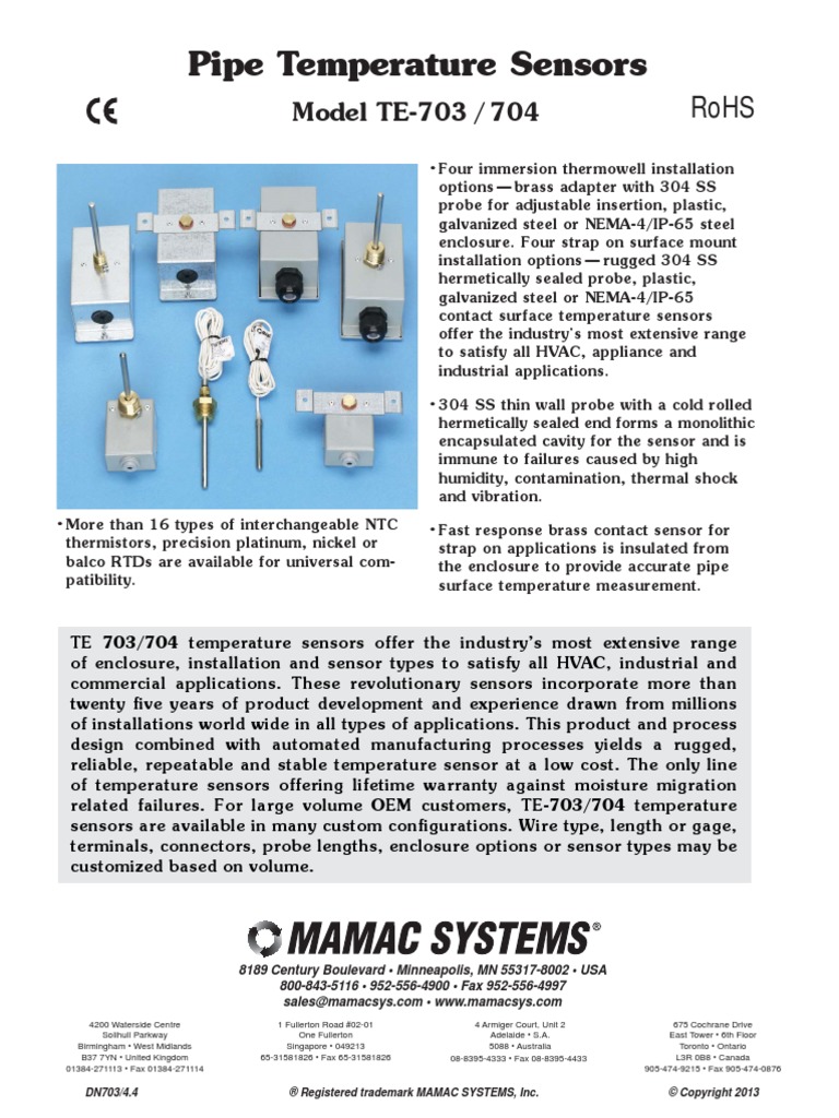Temperature Sensor TE703 704 | PDF | Pipe (Fluid Conveyance) | Building ...