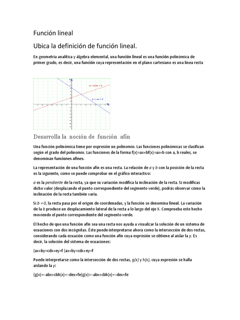 Definición de función lineal | PDF | Línea (geometría) | Pendiente