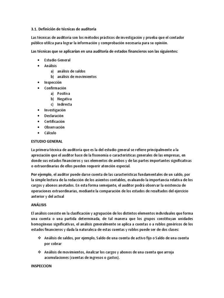 Tecnicas De Auditoria Pdf Contralor Contabilidad
