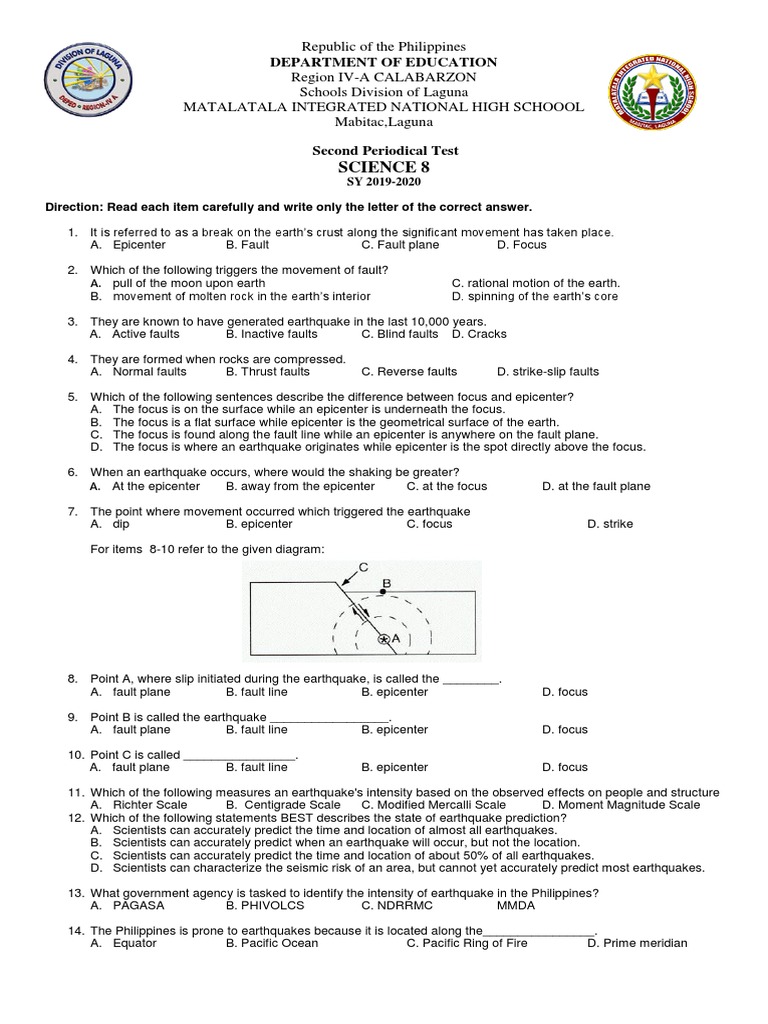 2nd Periodical Test 2019 2020 GRADE 8 | PDF | Comet | Tropical Cyclones
