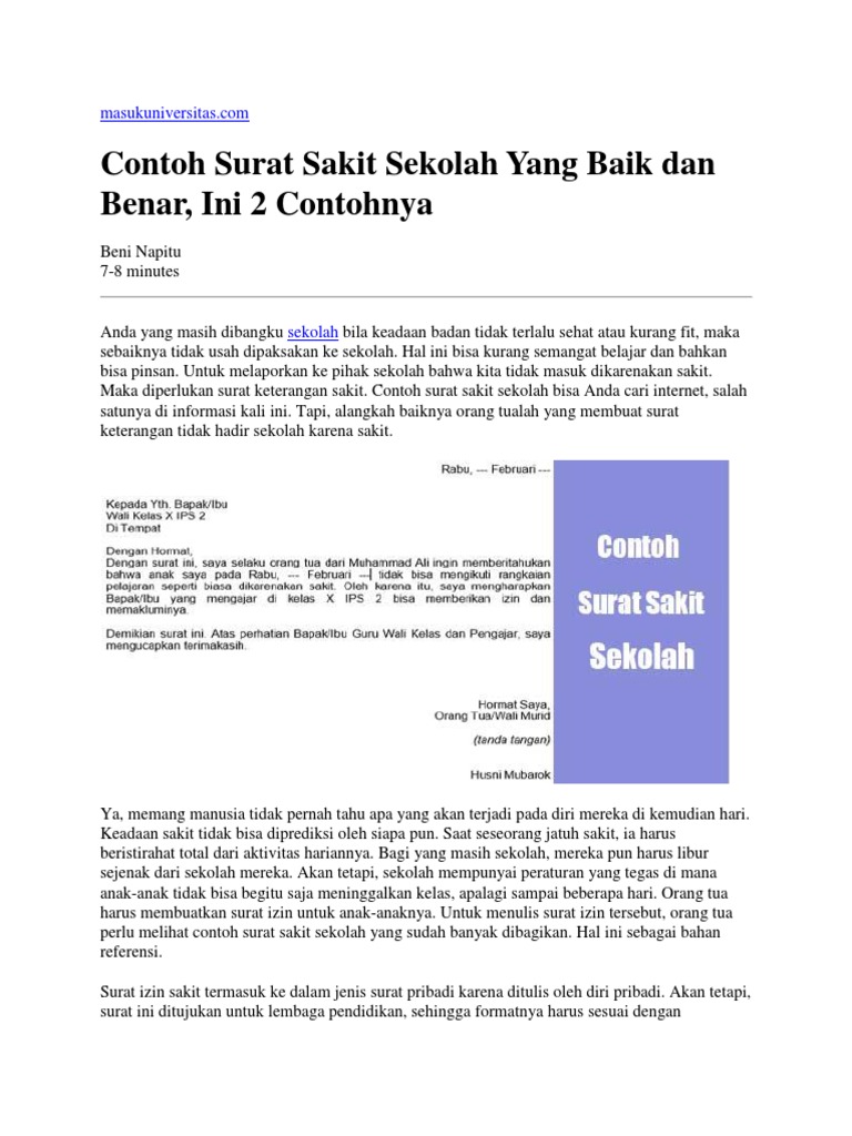 Contoh Surat Izin Sekolah Yang Baik Dan Benar