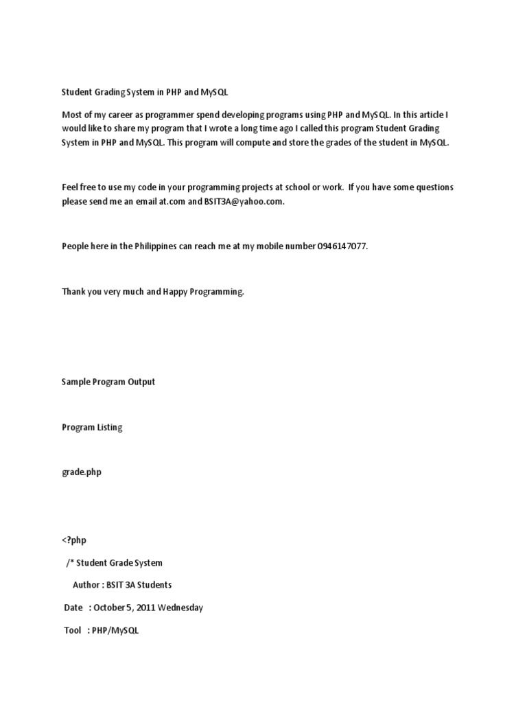 Student Grading System in PHP and MySQL | PDF | Computer Data | Computing