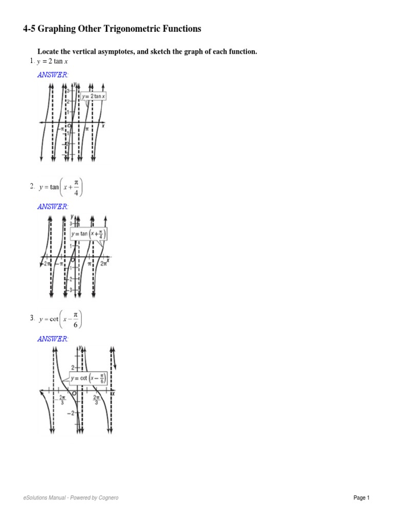 4-5 Graphing Other Trigonometric Functions: Esolutions Manual - Powered ...