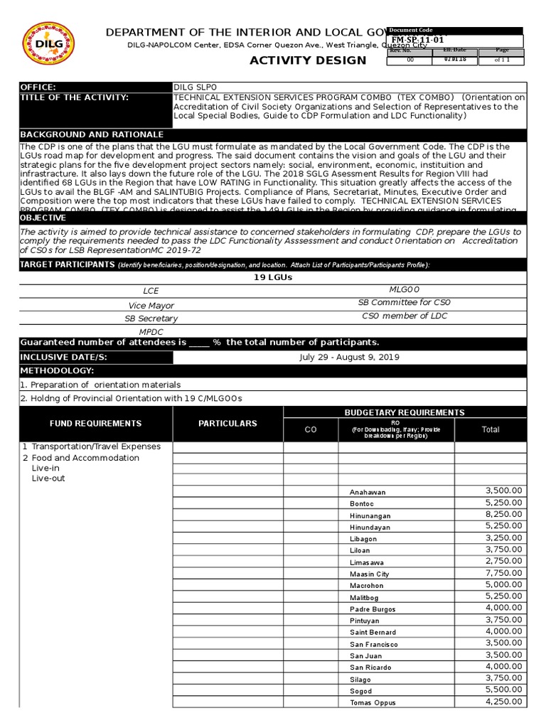 LGU Capacity Building Activity Design | PDF | Government | Business