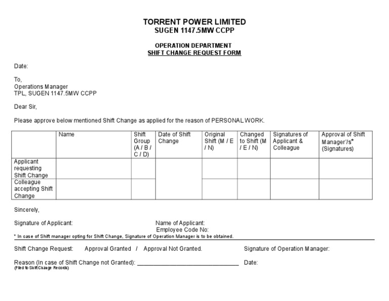 Shift Change Request Form Template | PDF