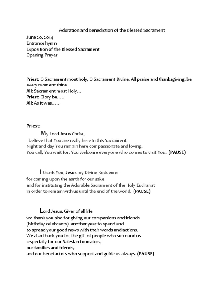 Adoration and Benediction of The Blessed Sacrament | PDF