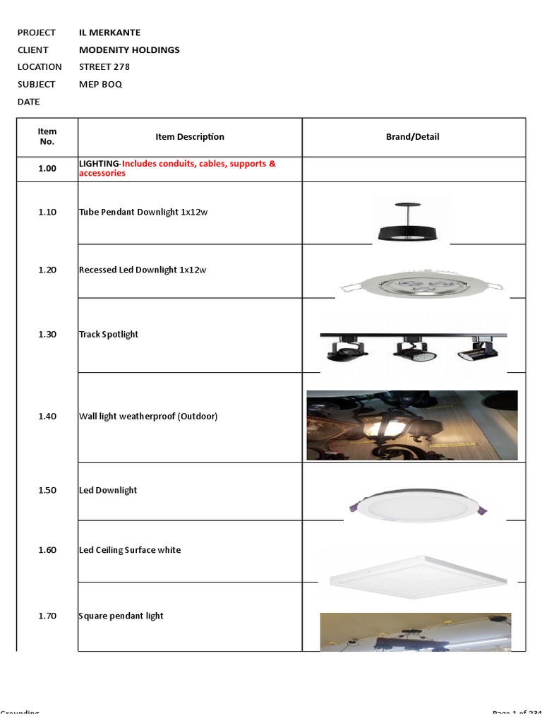 Mep Boq Sample | PDF | Plumbing | Wall