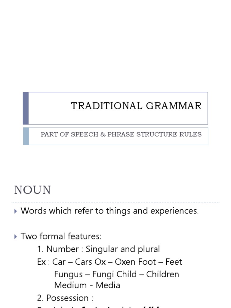 English Lesson Week II Traditional Grammar Part of Speech Phrase