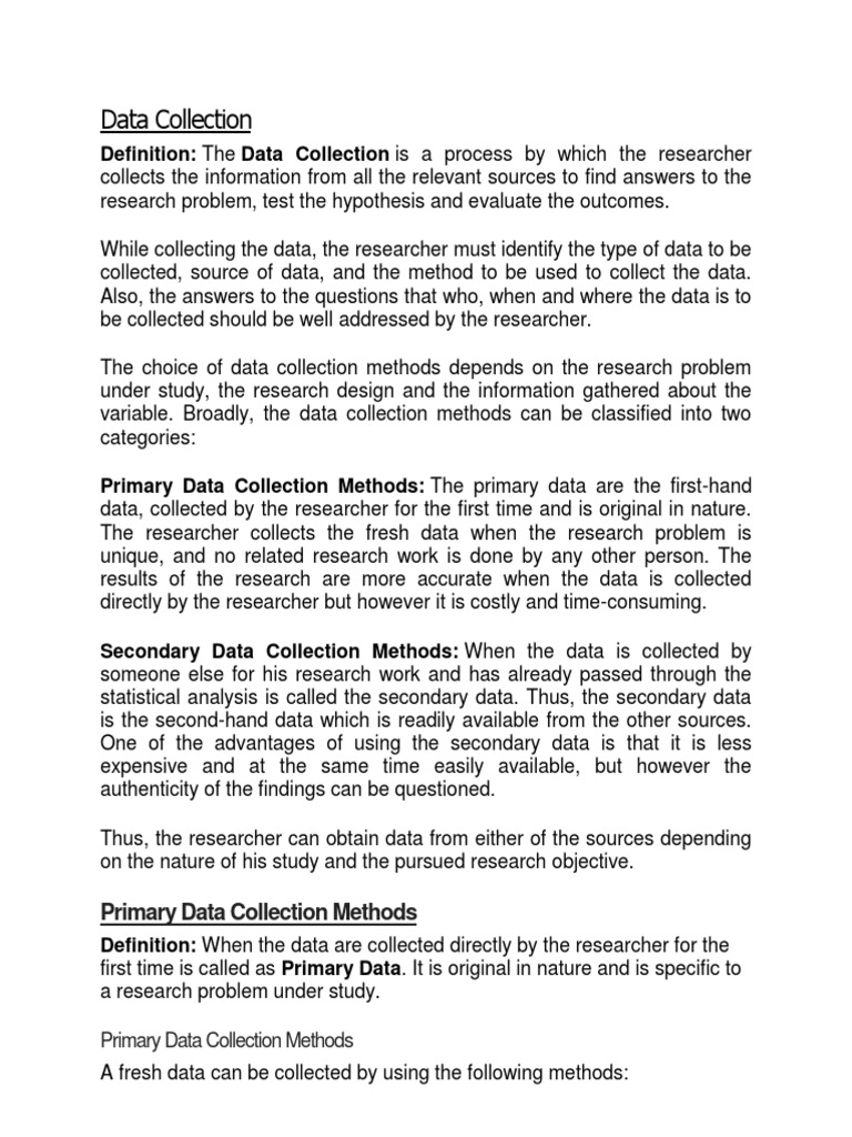 Primary Data Collection Methods PDF Survey Methodology