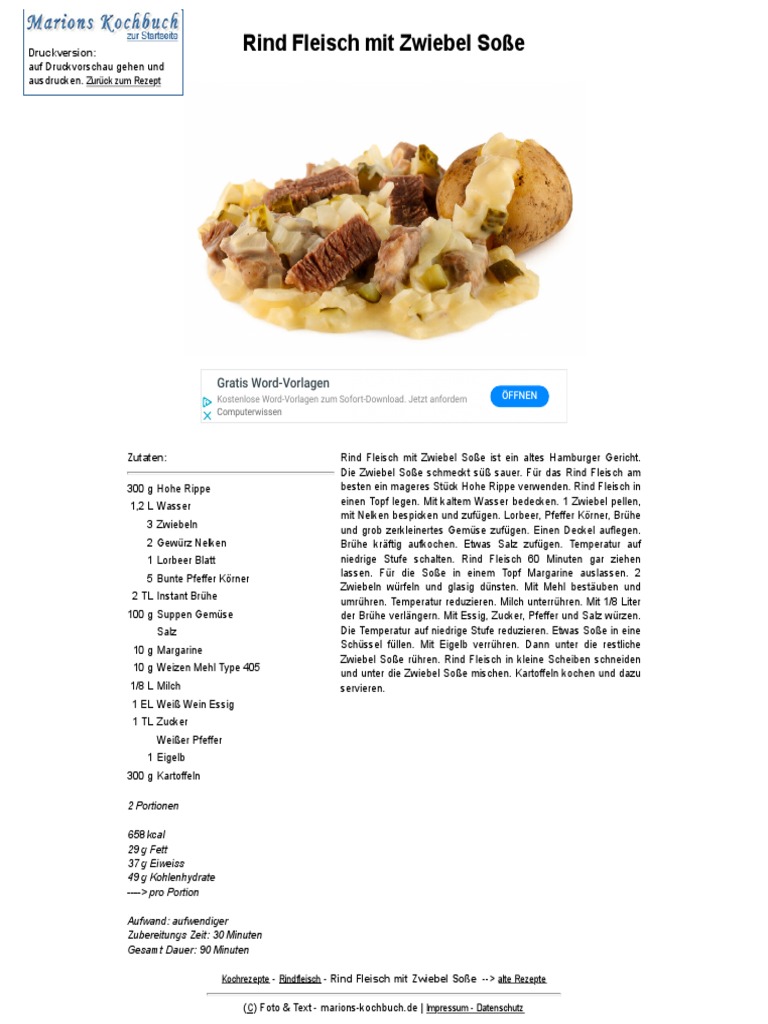 Rindfleisch Mit Zwiebelsosse