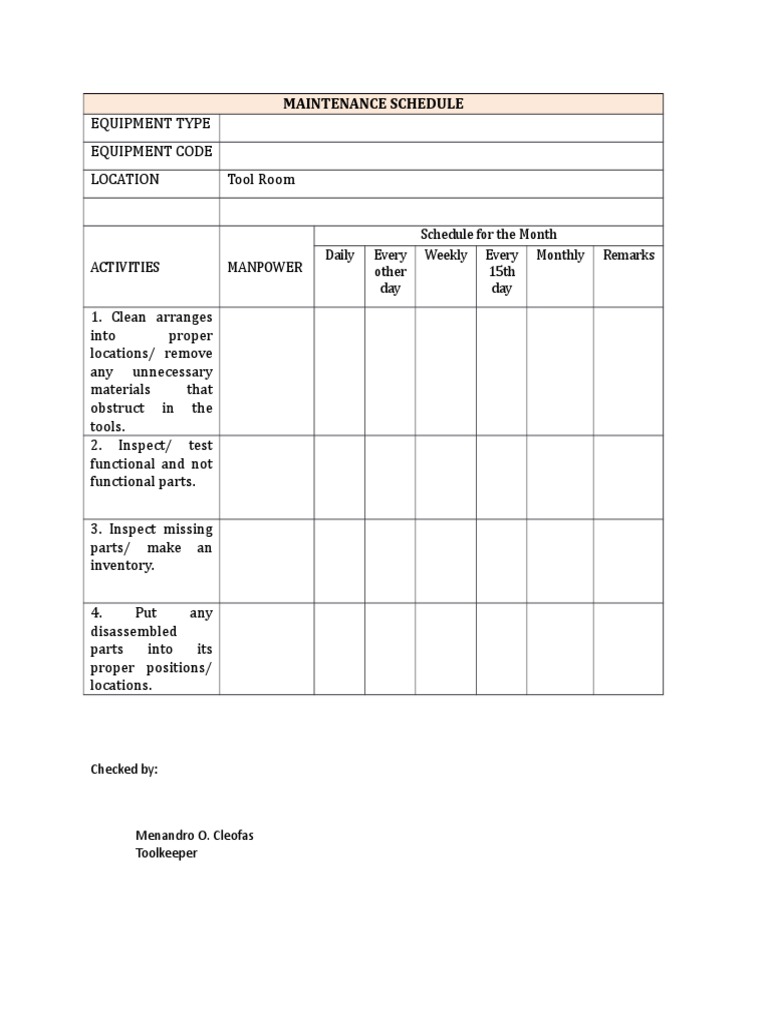 Tool Room Maintenance Schedule | PDF