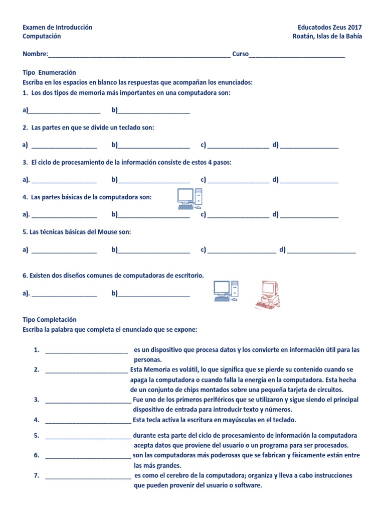 Examen de Computación para Tercer Grado | PDF | Hardware de la ...