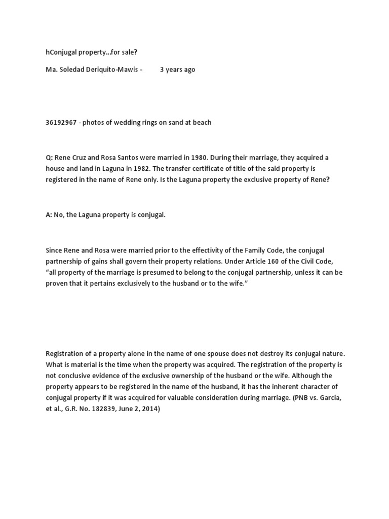 Conjugal Property PDF Annulment Marriage